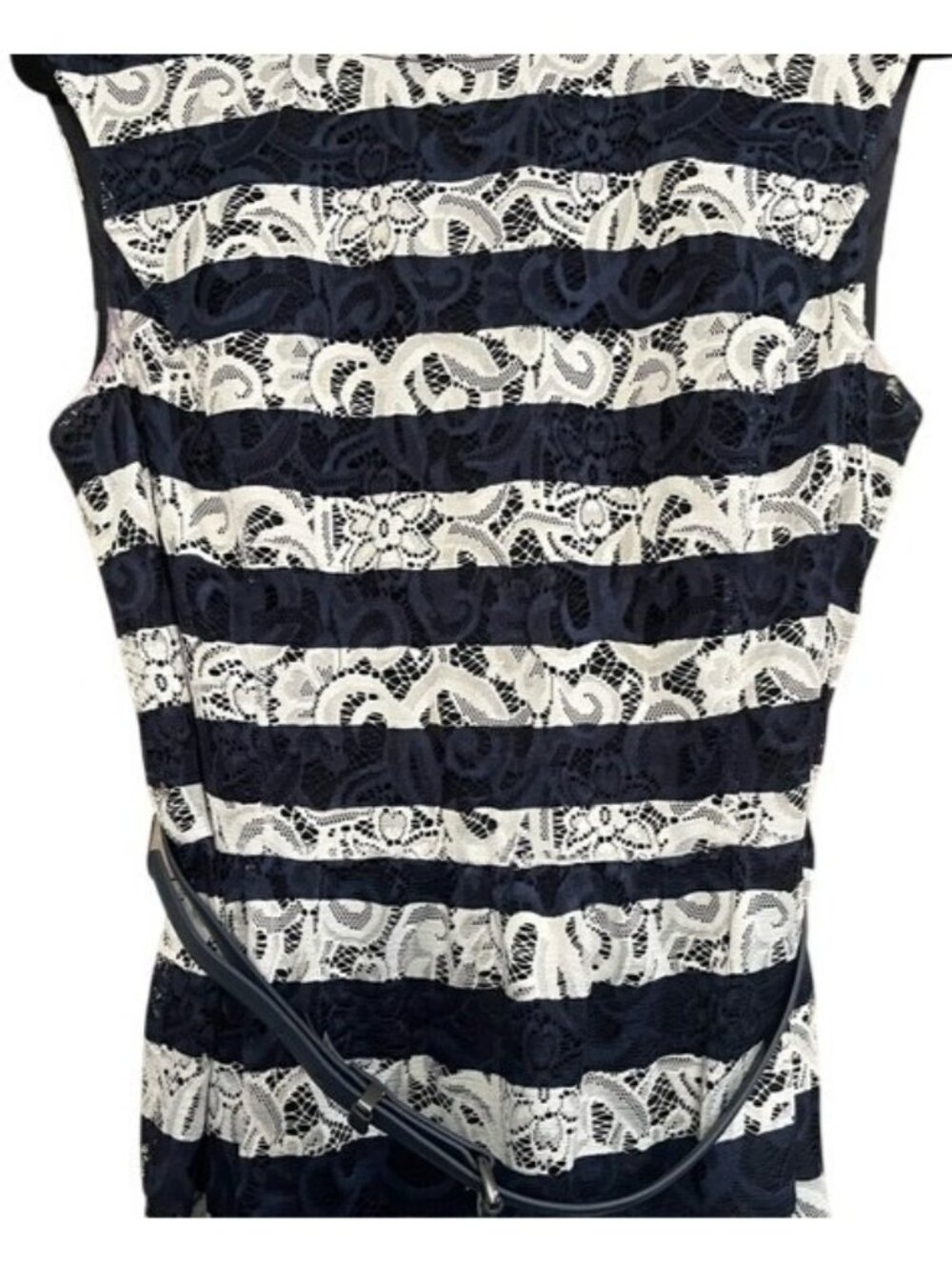 Alex Marie Sleeveless Women's Floral Lace Navy White Striped Nautical Dress (12) - Picture 8 of 15